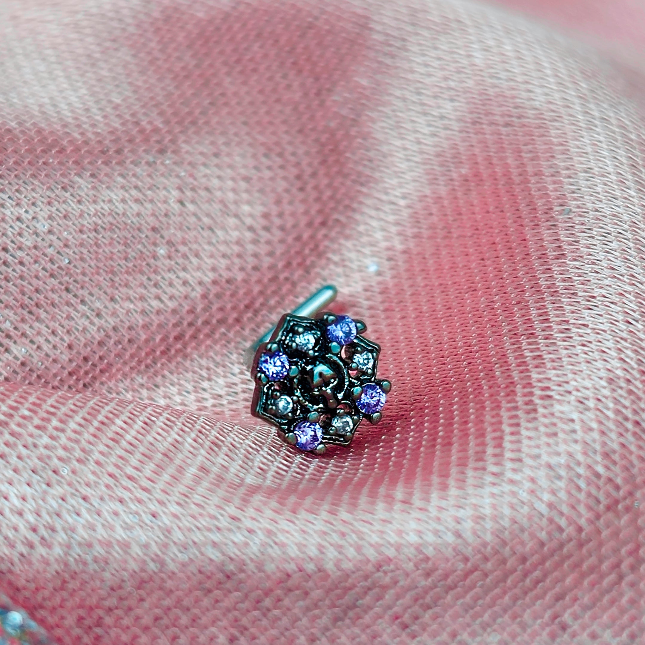 BodyCandy 20G 7mm Pink Gem Skull Cross L Shape Nose Ring — alternative angle