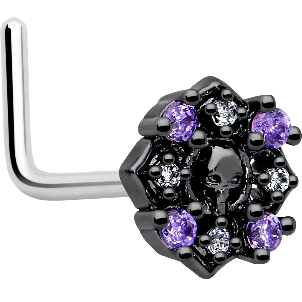 BodyCandy 20G 7mm Pink Gem Skull Cross L Shape Nose Ring — main product shot