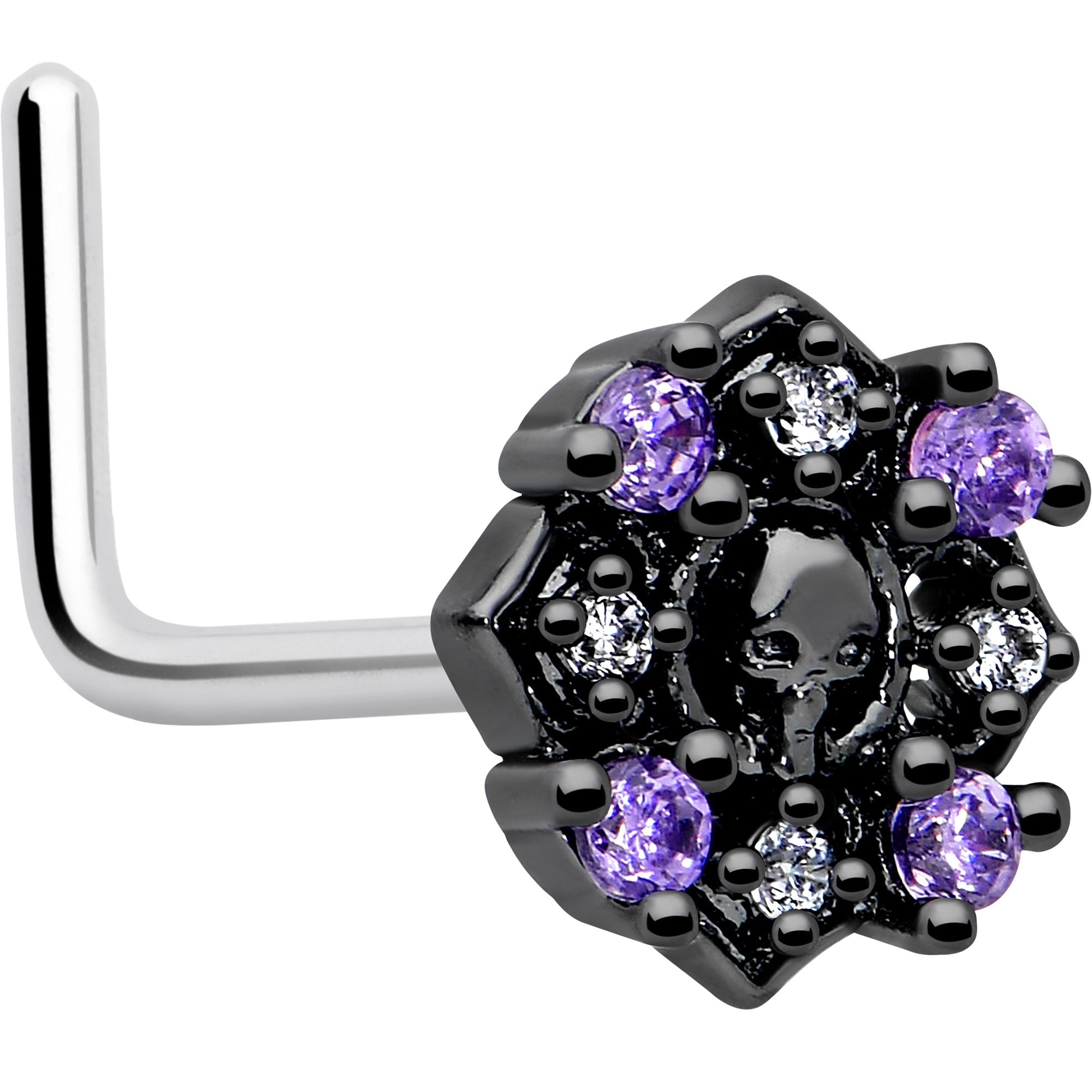 BodyCandy 20G 7mm Pink Gem Skull Cross L Shape Nose Ring — main product shot
