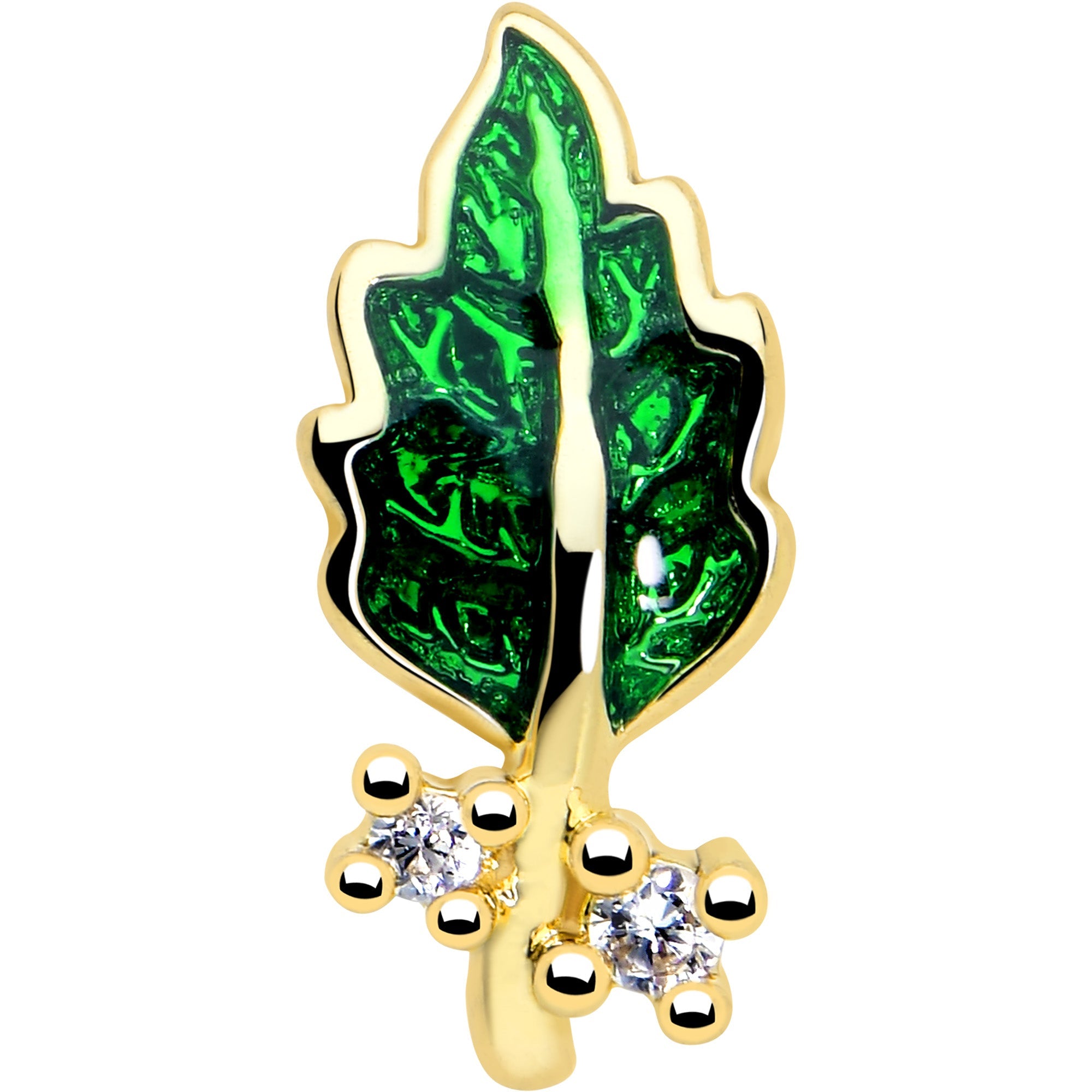 BodyCandy 20G 7mm Clear Gem Green Leaf Golden L Shape Nose Ring — lifestyle context