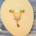BodyCandy 14G 9/16 Gold Tone Dollar Sign Chain Dangle Nipple Ring Set — main product shot