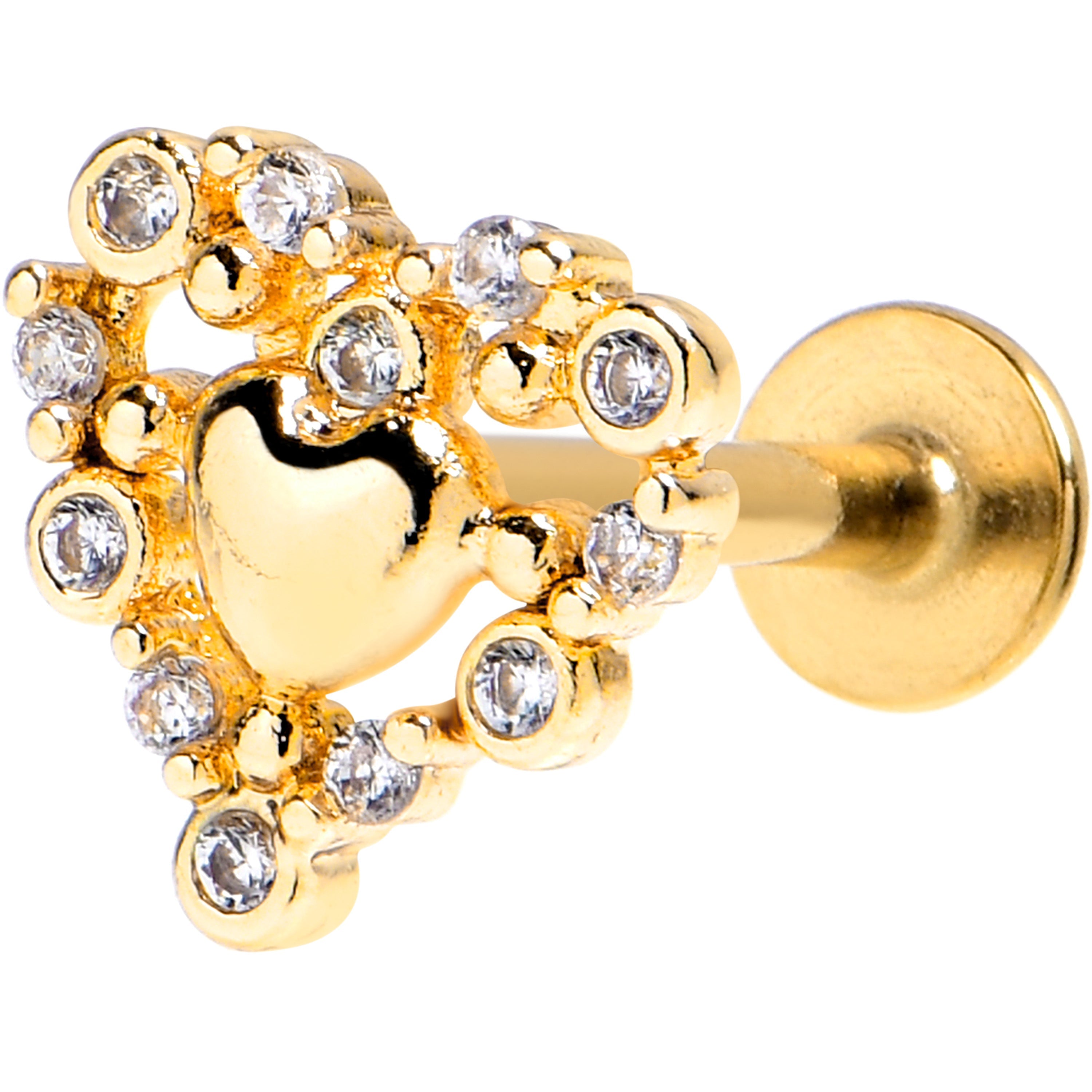BodyCandy 16G 5/16 Clear CZ Gem Gold Tone Heart Duo Labret Monroe Tragus — main product shot