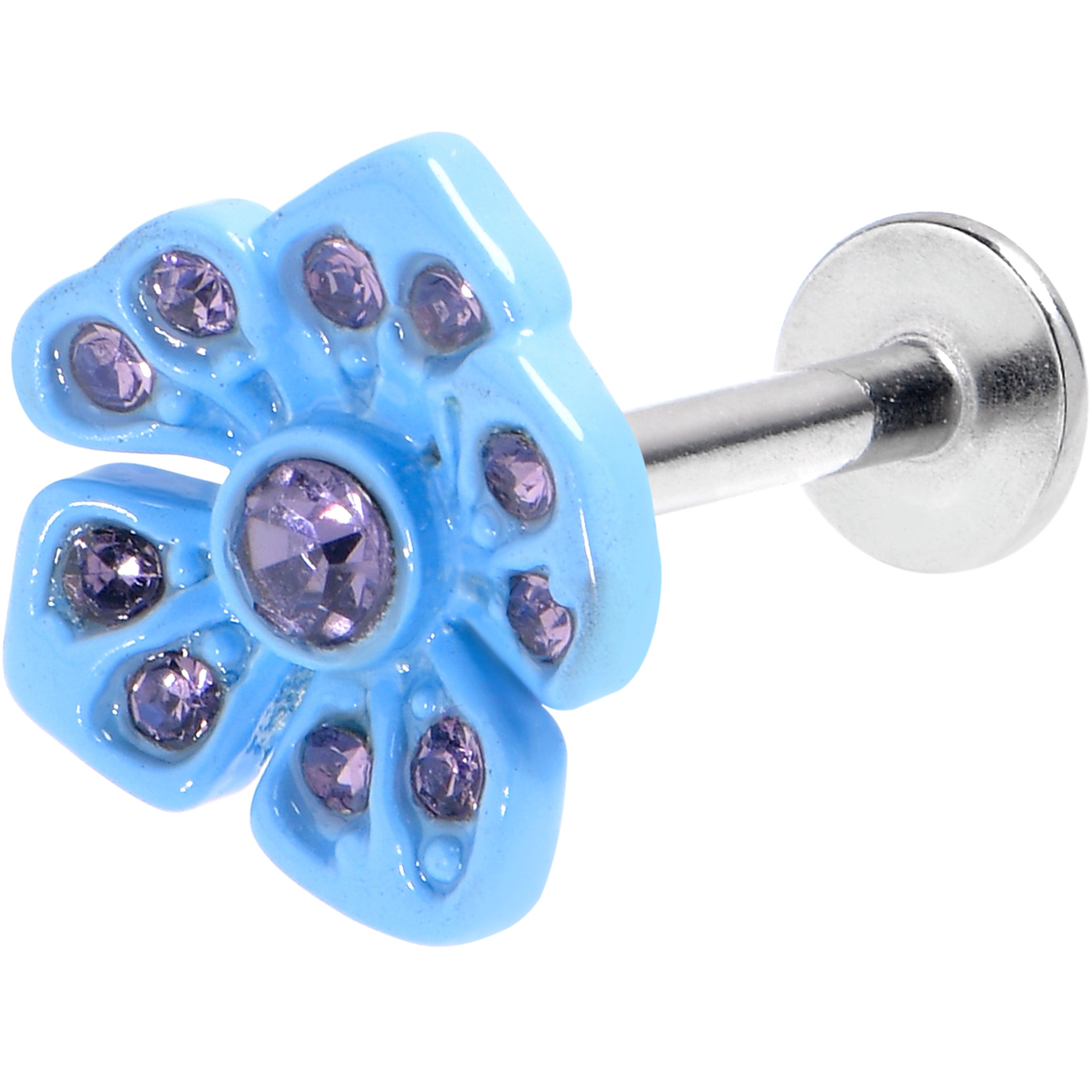 BodyCandy 16G 5/16 Purple Gem Flower Blue Bloom Labret Monroe Tragus — main product shot