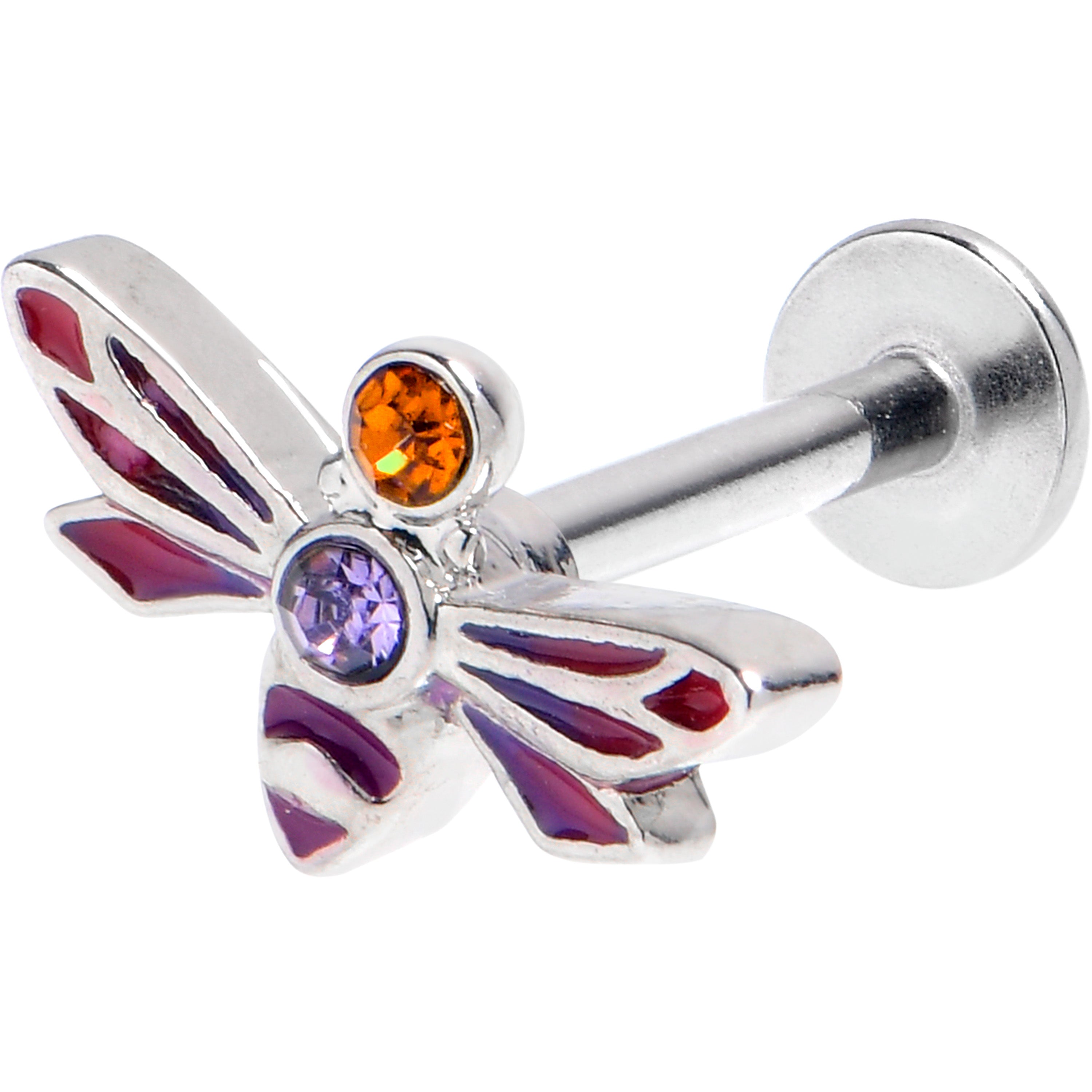 BodyCandy 16G 5/16 Purple Yellow Gem Dragonfly Stripe Labret Monroe Tragus — main product shot