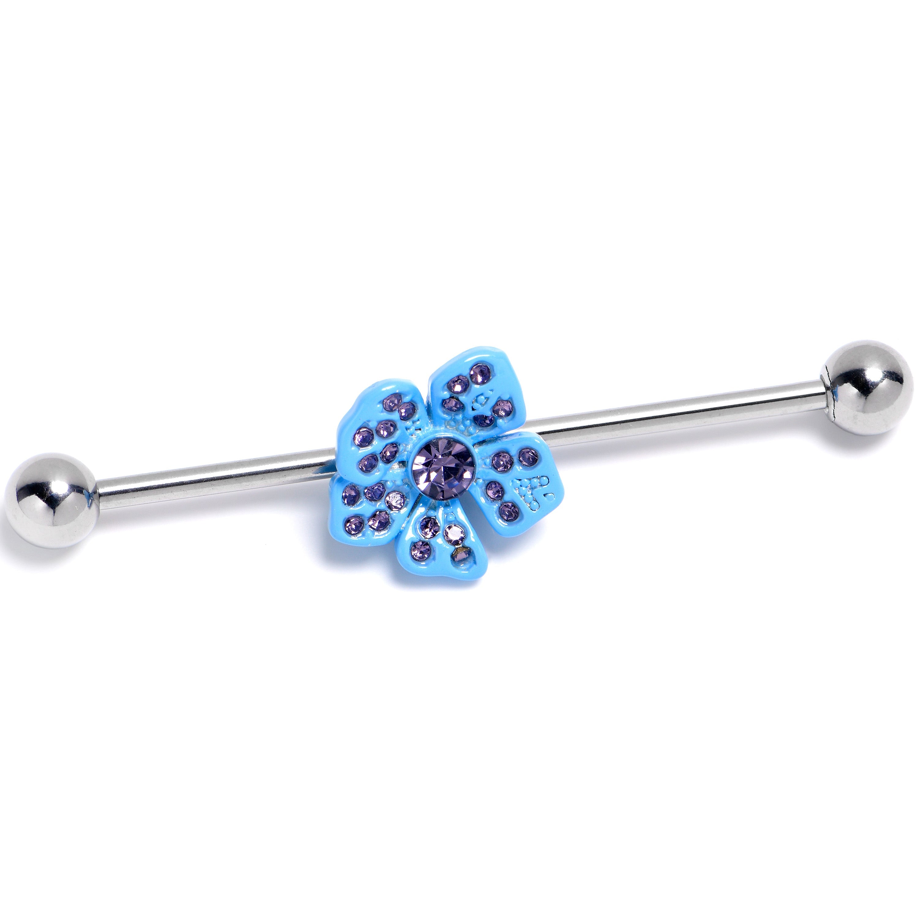 BodyCandy 14G Purple Gem Flower Blue Bloom Industrial Barbell 38mm — main product shot