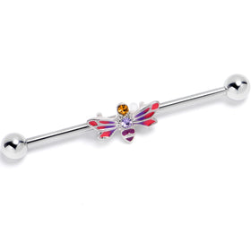 14G Yellow Purple Gem Dragonfly Stripe Industrial Barbell 38mm