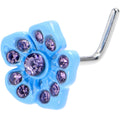 BodyCandy 20G 7mm Purple Gem Flower Blue Bloom L Shape Nose Ring — main product shot
