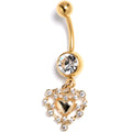 BodyCandy Clear CZ Gem Gold Tone Heart Duo Dangle Belly Ring — main product shot