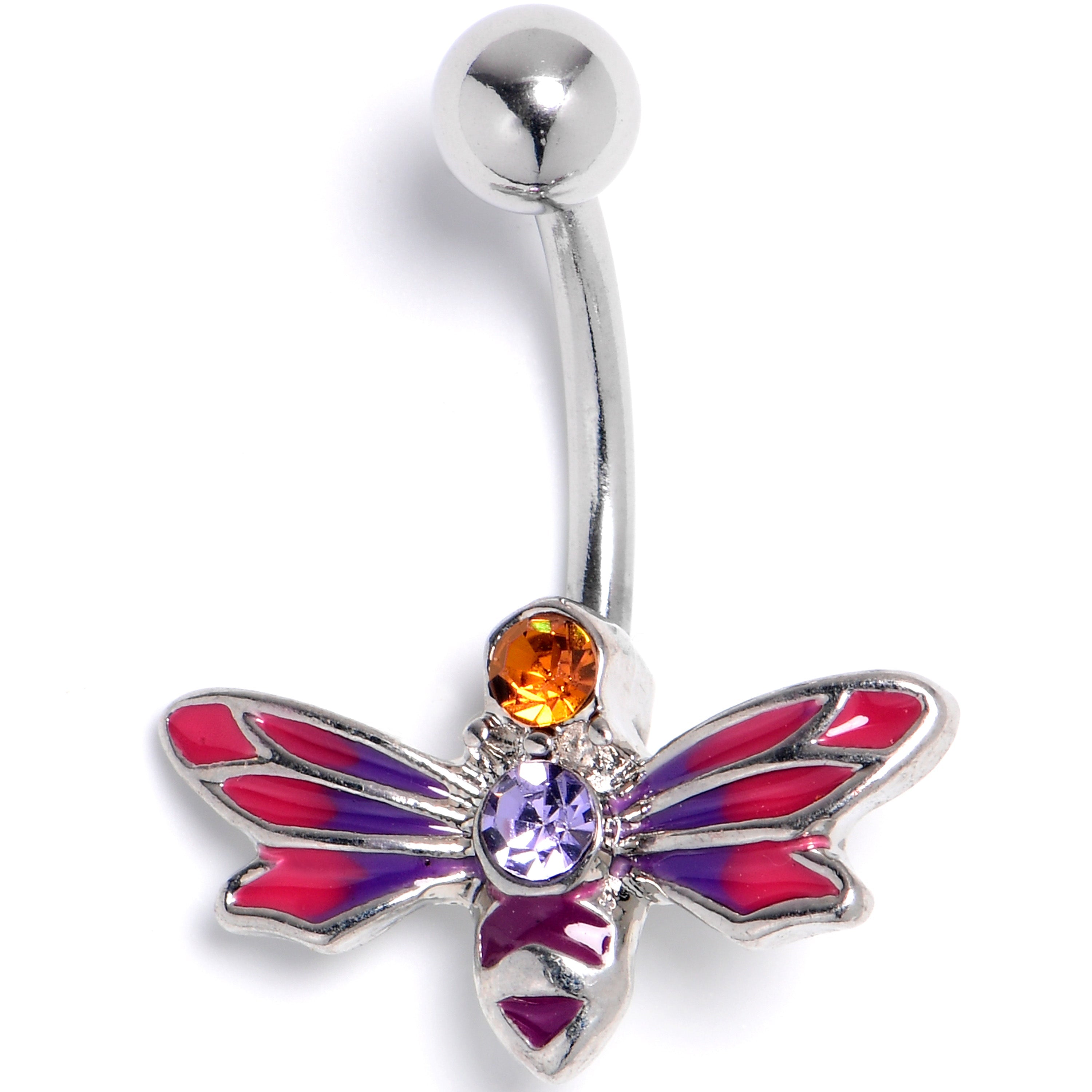 BodyCandy Purple Yellow Gem Dragonfly Stripe Belly Ring — main product shot
