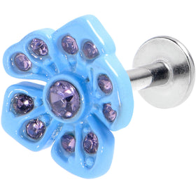 16G 1/4 Purple Gem Flower Blue Bloom Labret