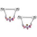 BodyCandy 14G 9/16 Purple Yellow Gem Dragonfly Stripe Dangle Nipple Ring Set — main product shot