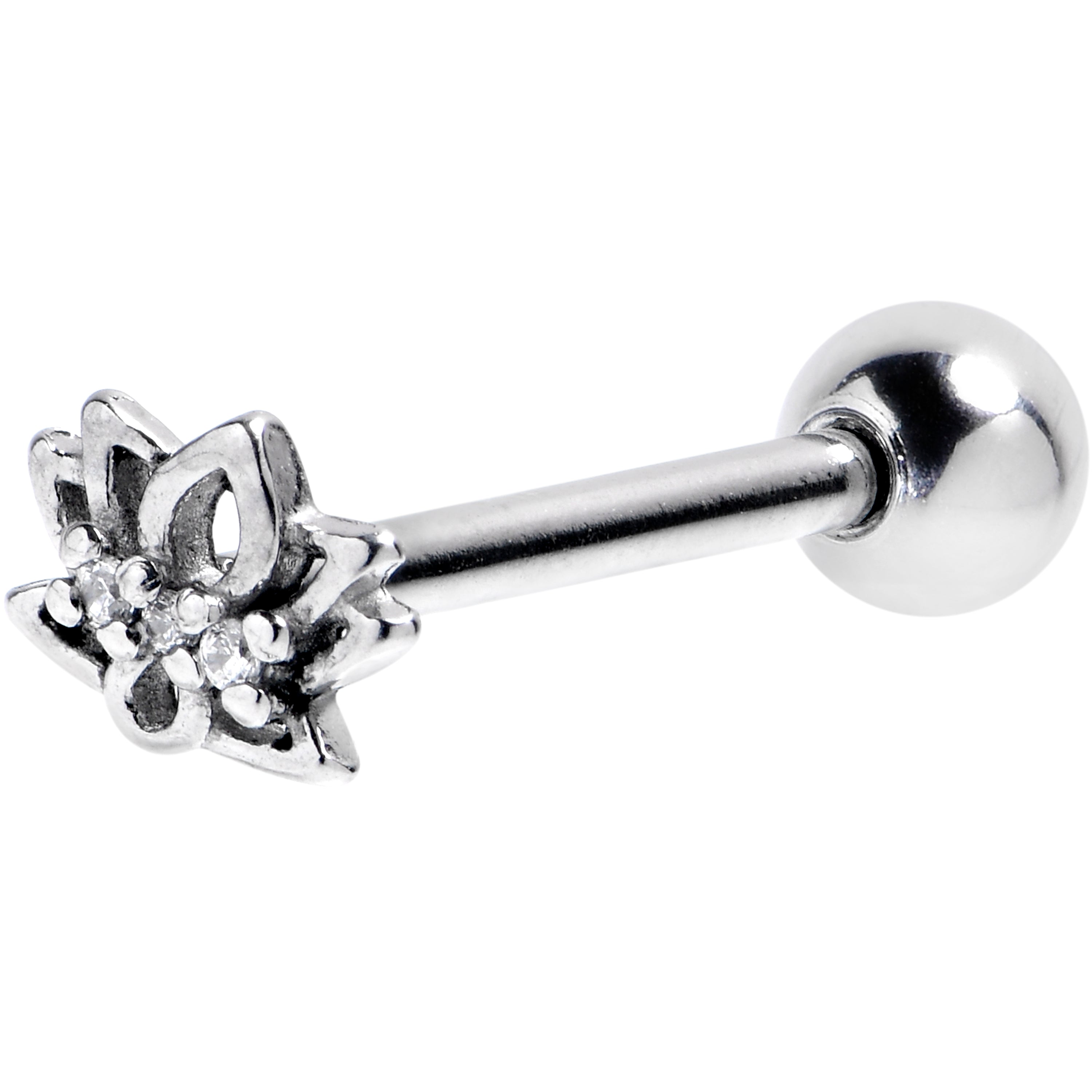 BodyCandy Clear CZ Gem Lush Lotus Flower Barbell Tongue Ring — main product shot