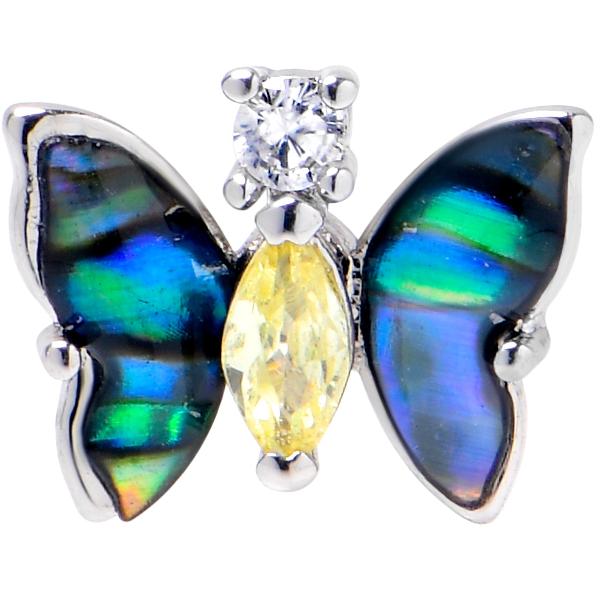 BodyCandy 16G 1/4 Clear Yellow Gem Dark Butterfly Cartilage Tragus Earring — main product shot