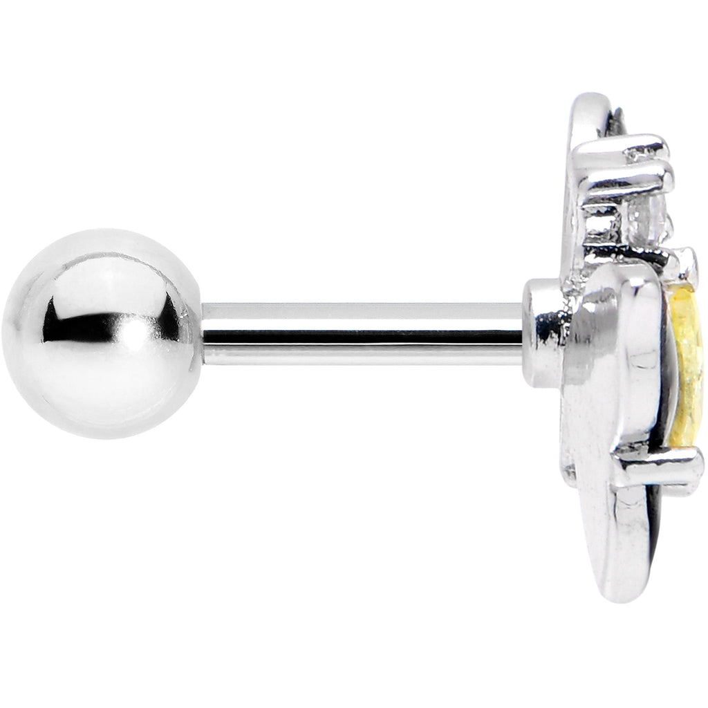 BodyCandy 16G 1/4 Clear Yellow Gem Dark Butterfly Cartilage Tragus Earring — detail close-up