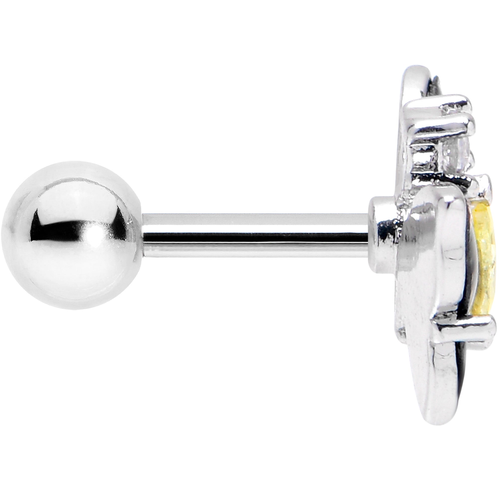 BodyCandy 16G 1/4 Clear Yellow Gem Dark Butterfly Cartilage Tragus Earring — detail close-up