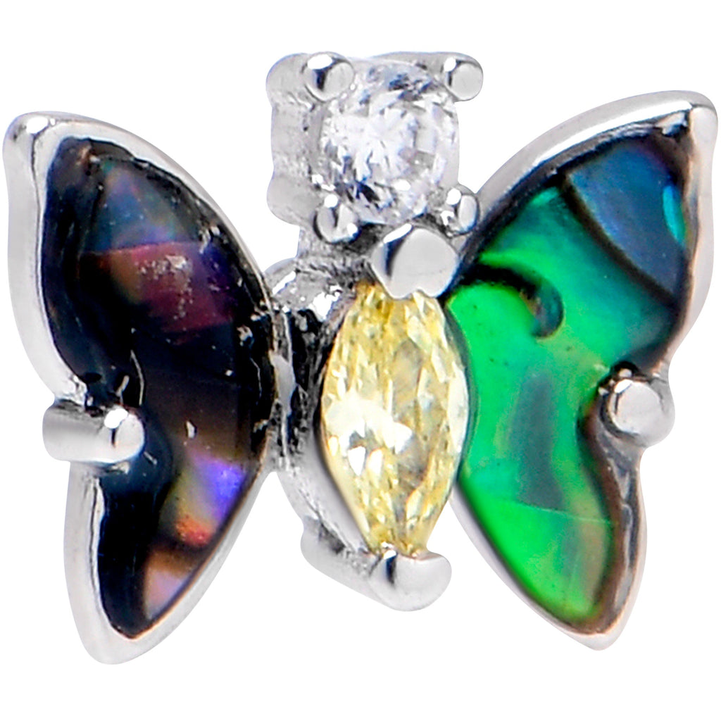 BodyCandy 20G 7mm Yellow Clear Gem Dark Butterfly L Shape Nose Ring — detail close-up