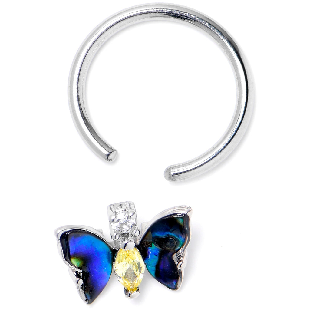 BodyCandy 16G 3/8 Yellow Clear Gem Dark Butterfly BCR Captive Ring — detail close-up