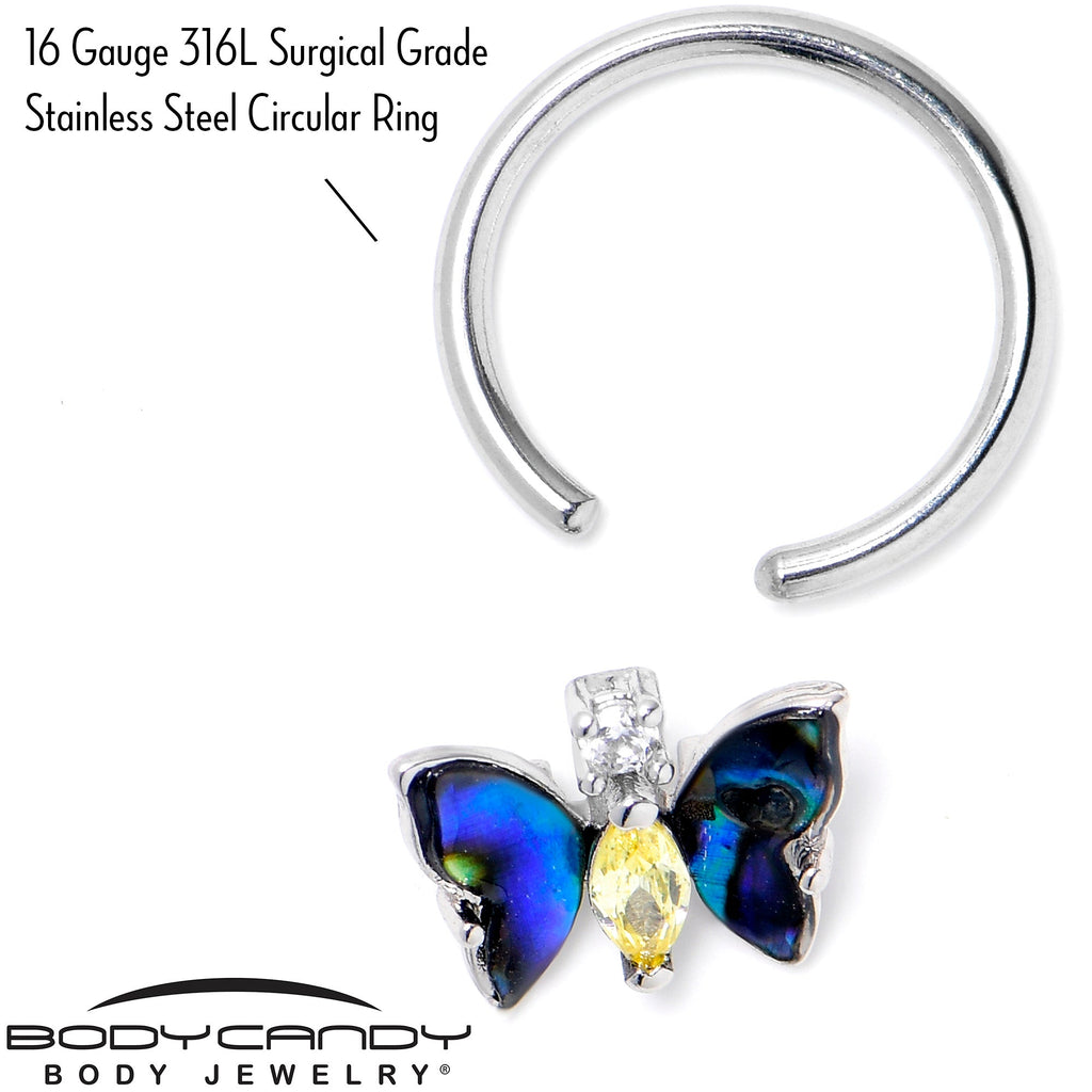 BodyCandy 16G 3/8 Yellow Clear Gem Dark Butterfly BCR Captive Ring — lifestyle context