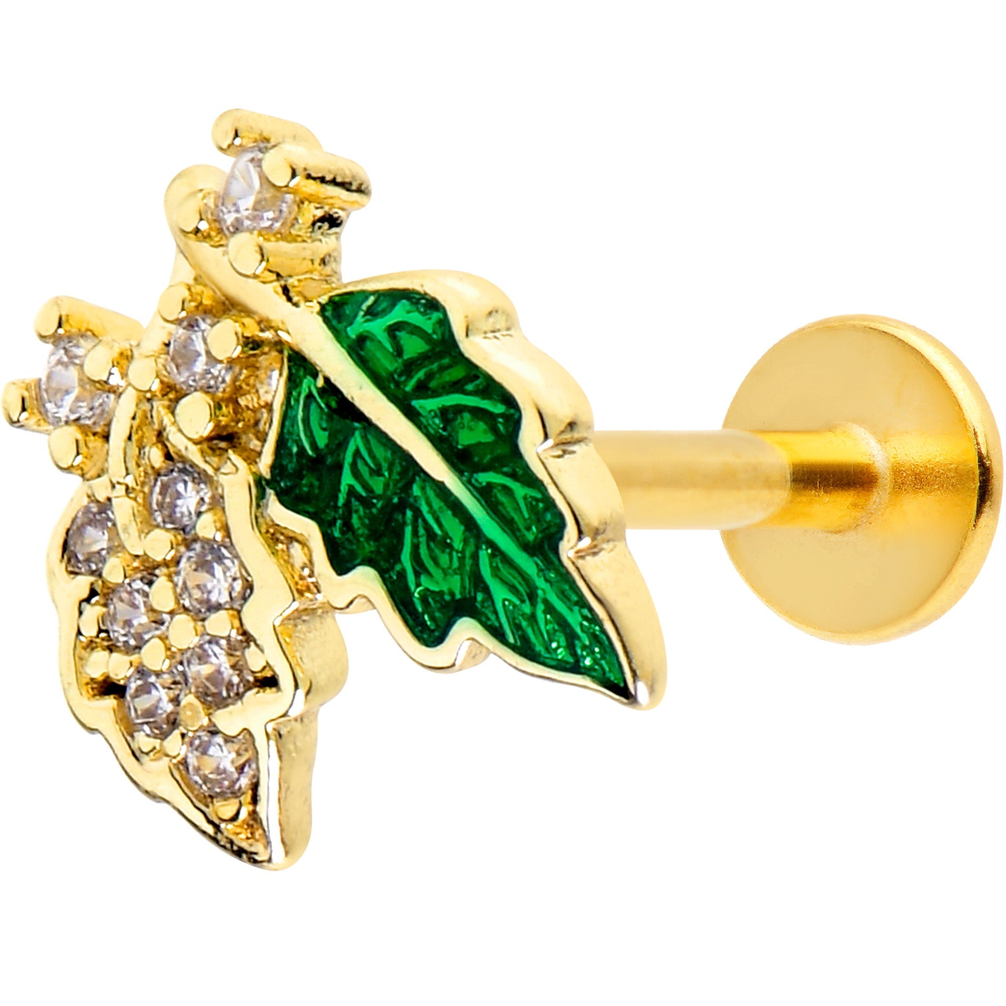 BodyCandy 16G 5/16 Clear CZ Gem Gold Tone Leafy Beauty Labret Monroe Tragus — main product shot
