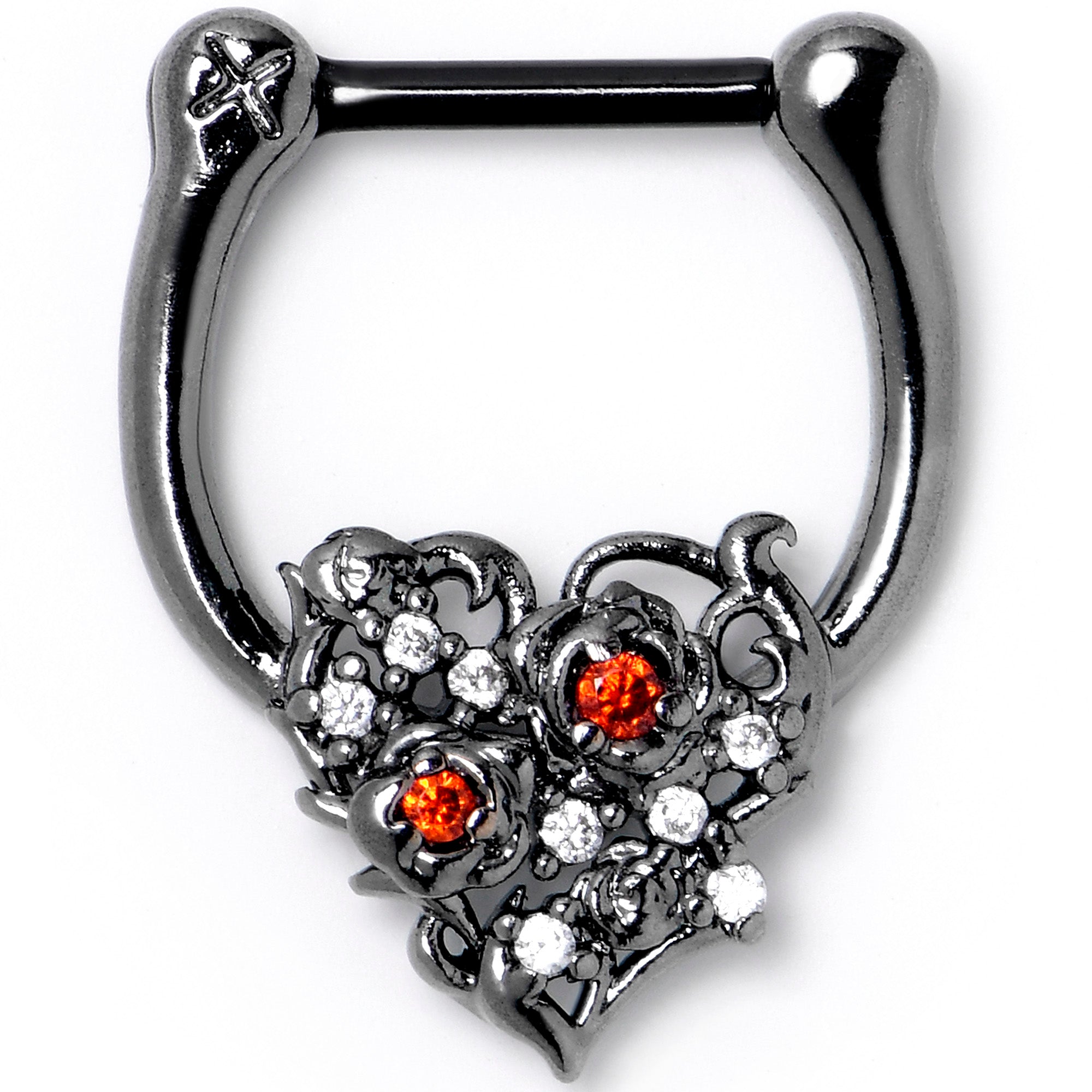 BodyCandy 16G 5/16 Red Clear CZ Black Floral Heart Cartilage Clicker — main product shot