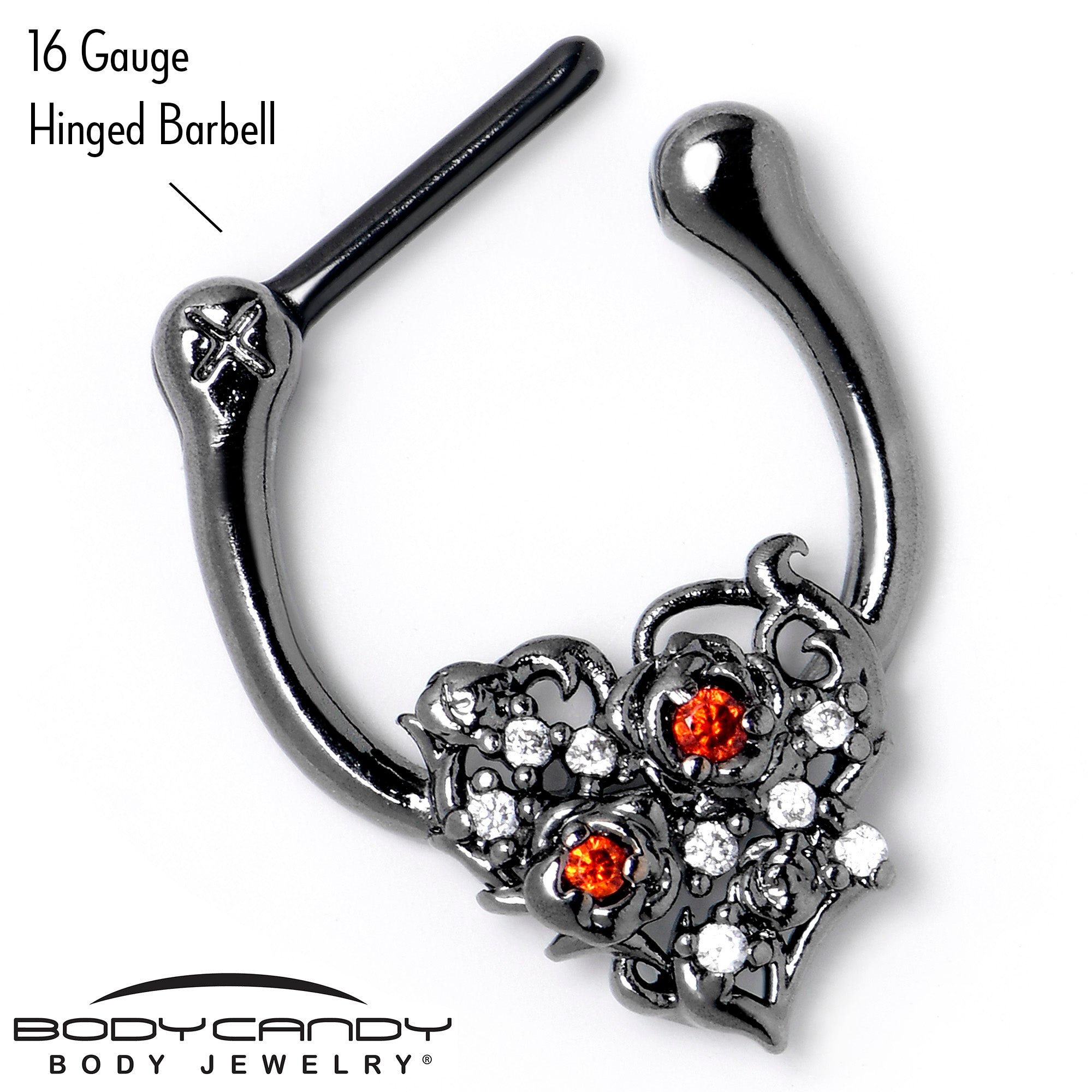 BodyCandy 16G 5/16 Red Clear CZ Black Floral Heart Cartilage Clicker — lifestyle context