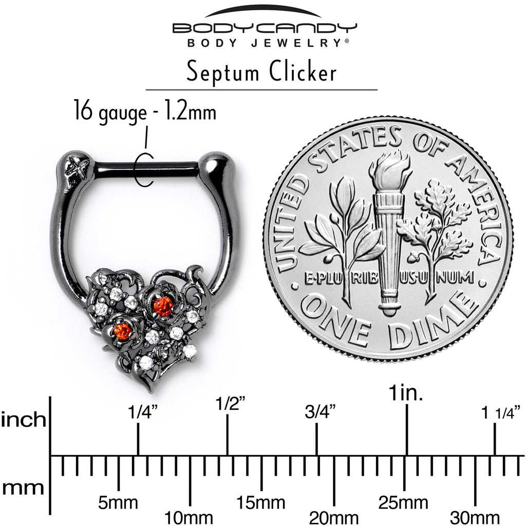 BodyCandy 16G 5/16 Red Clear CZ Black Floral Heart Cartilage Clicker — side view