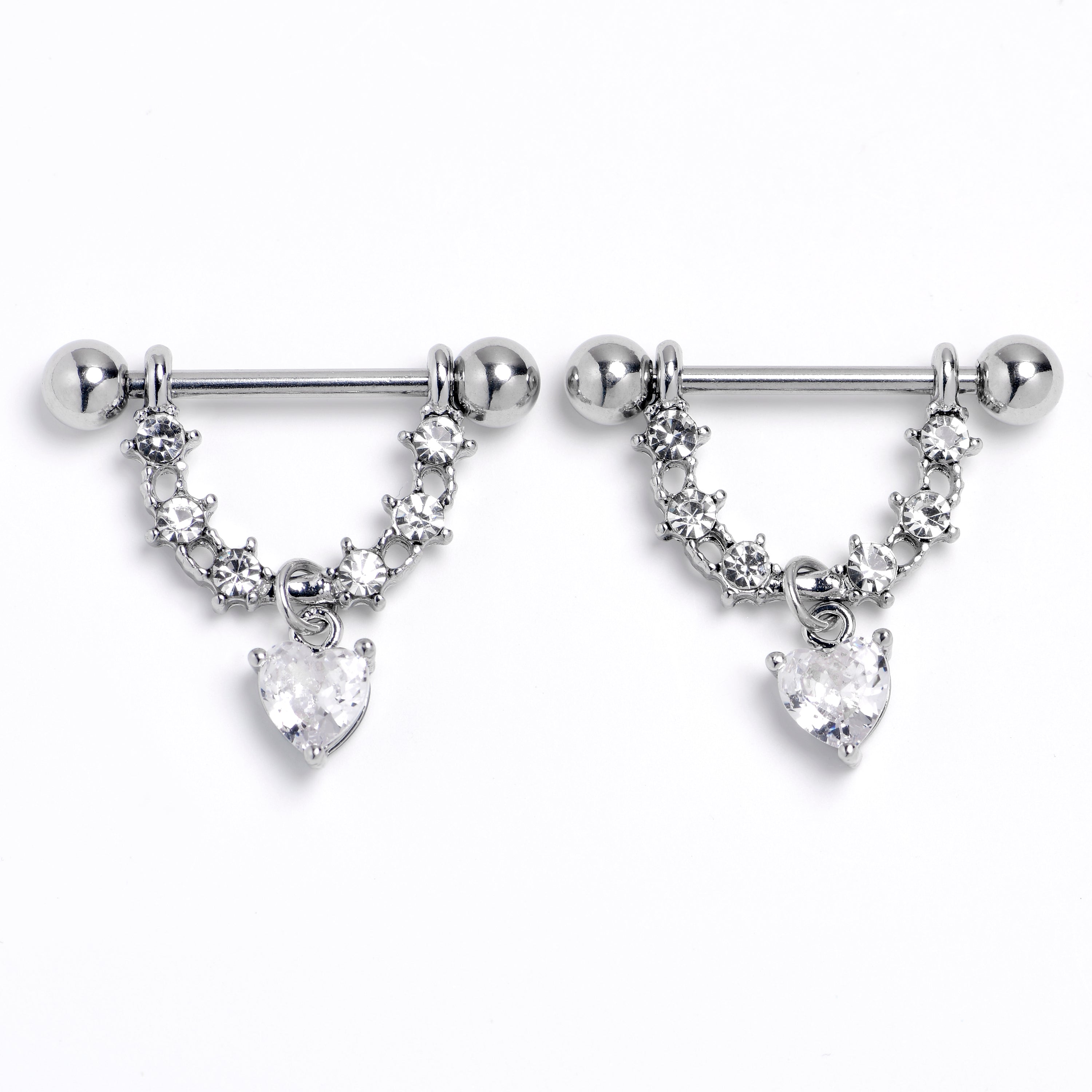 BodyCandy 14G 9/16 Clear Gem Stars And Hearts Dangle Nipple Ring Set — main product shot