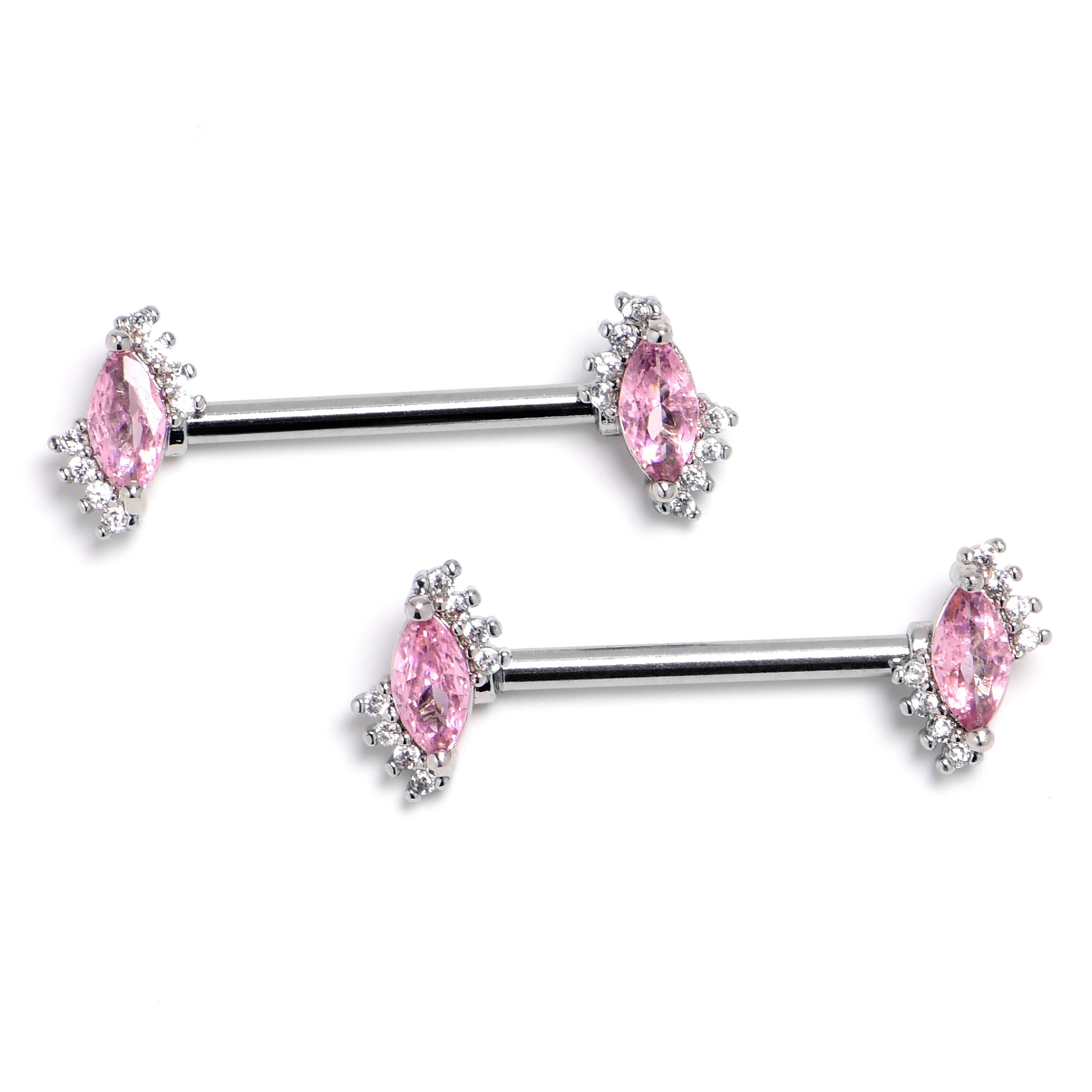 BodyCandy 14G 9/16 Pink Gem Firey Drop Barbell Nipple Ring Set — main product shot
