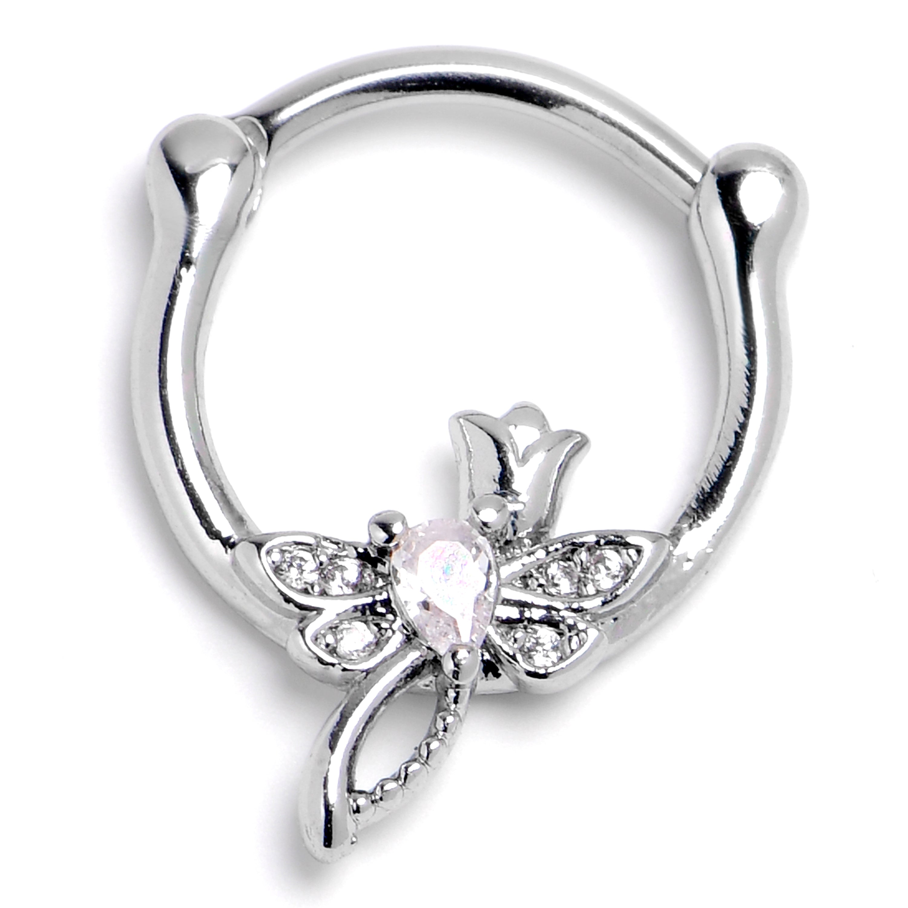 BodyCandy 16G 3/8 Clear Gem Bold Dragonfly Cartilage Clicker — main product shot