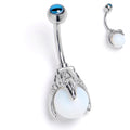 BodyCandy Blue Gem Claw Hand White Orb Belly Ring — main product shot