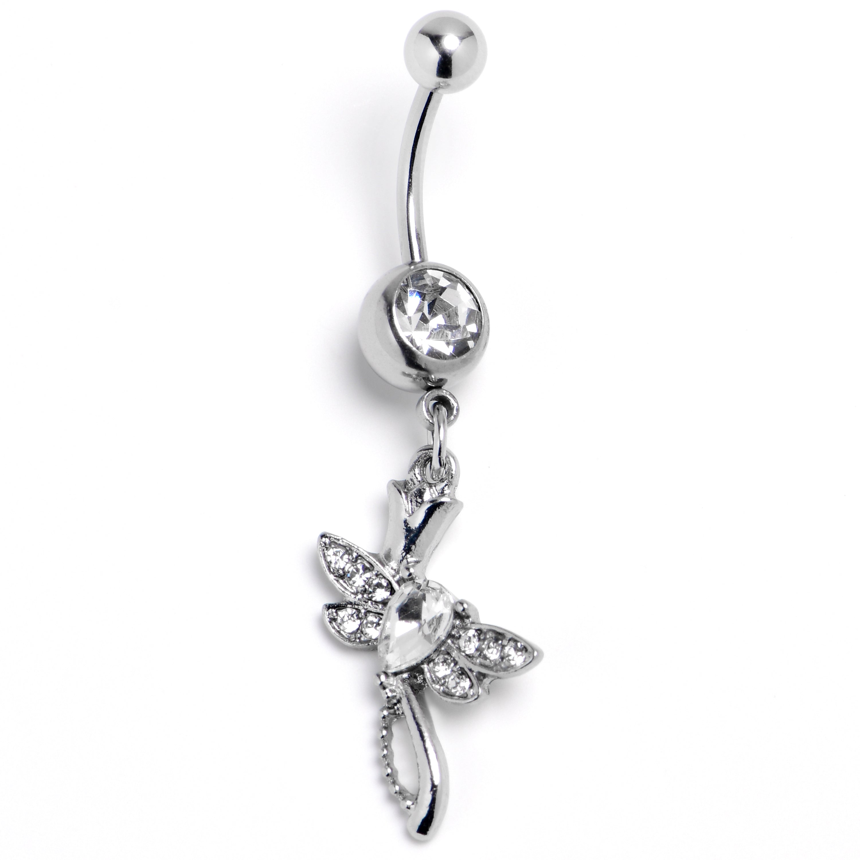 BodyCandy Clear Gem Bold Dragonfly Dangle Belly Ring — main product shot