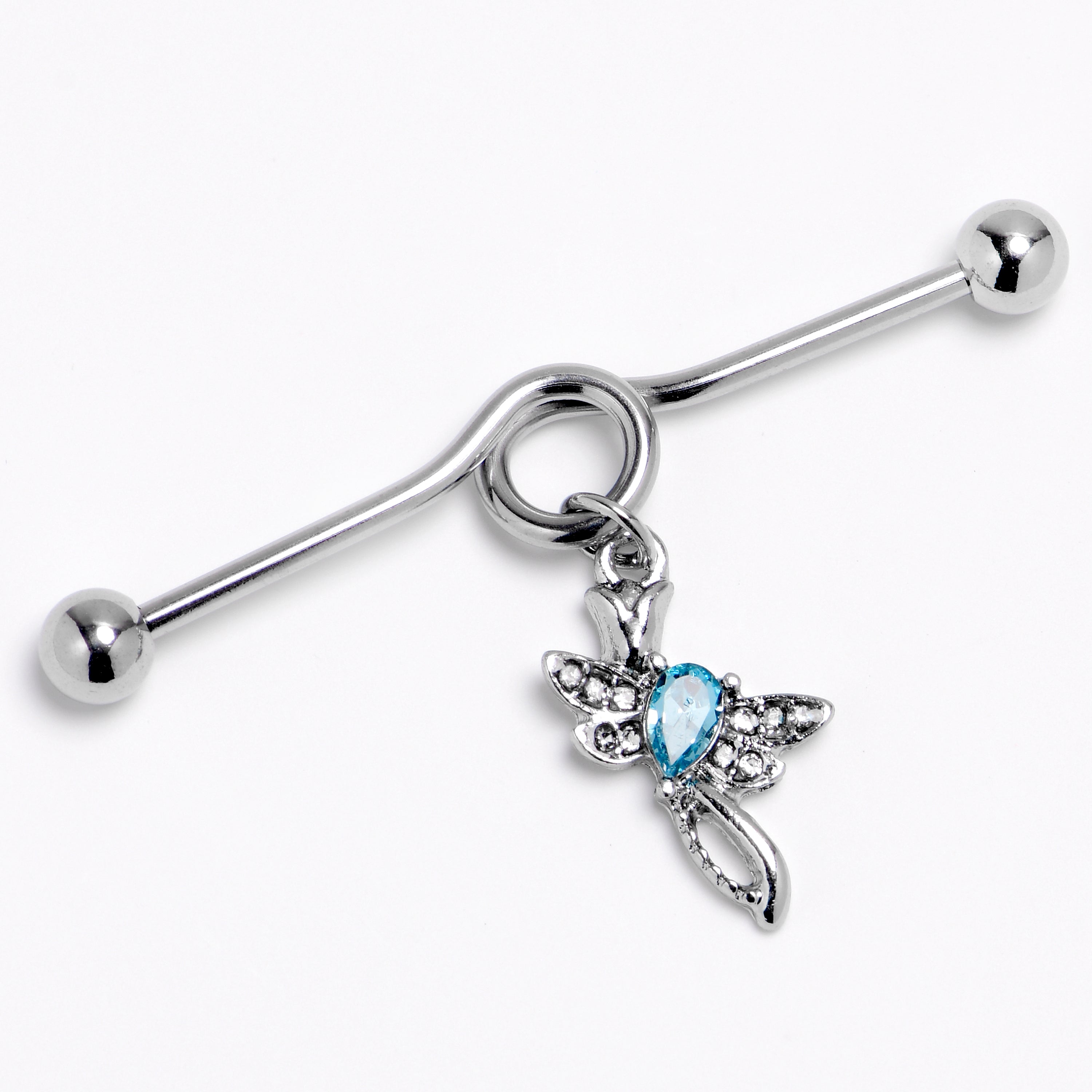 BodyCandy 14G Blue Gem Bold Dragonfly Dangle Project Bar 38mm — main product shot