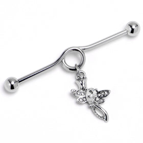 14G Clear Gem Bold Dragonfly Dangle Project Bar 38mm