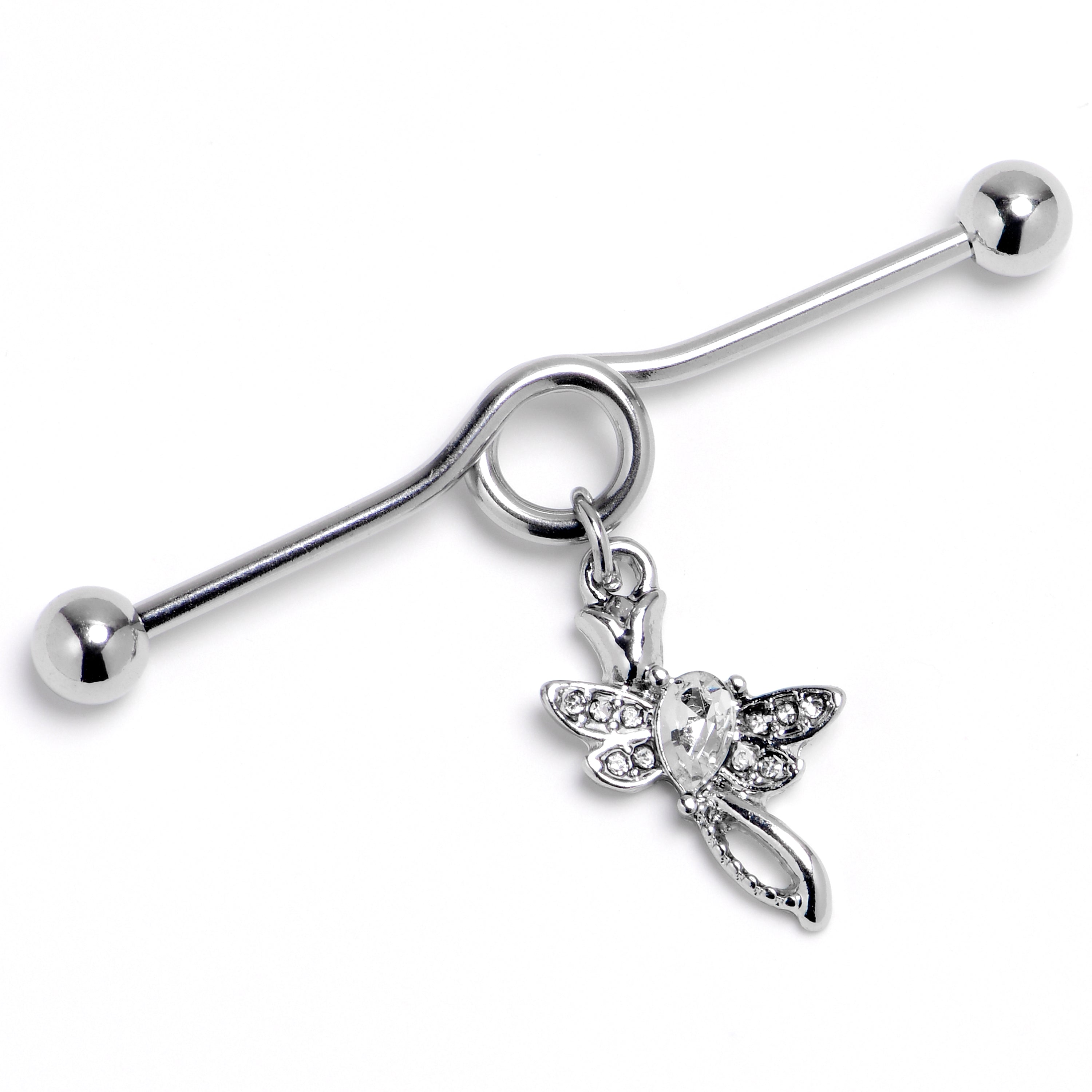 BodyCandy 14G Clear Gem Bold Dragonfly Dangle Project Bar 38mm — main product shot