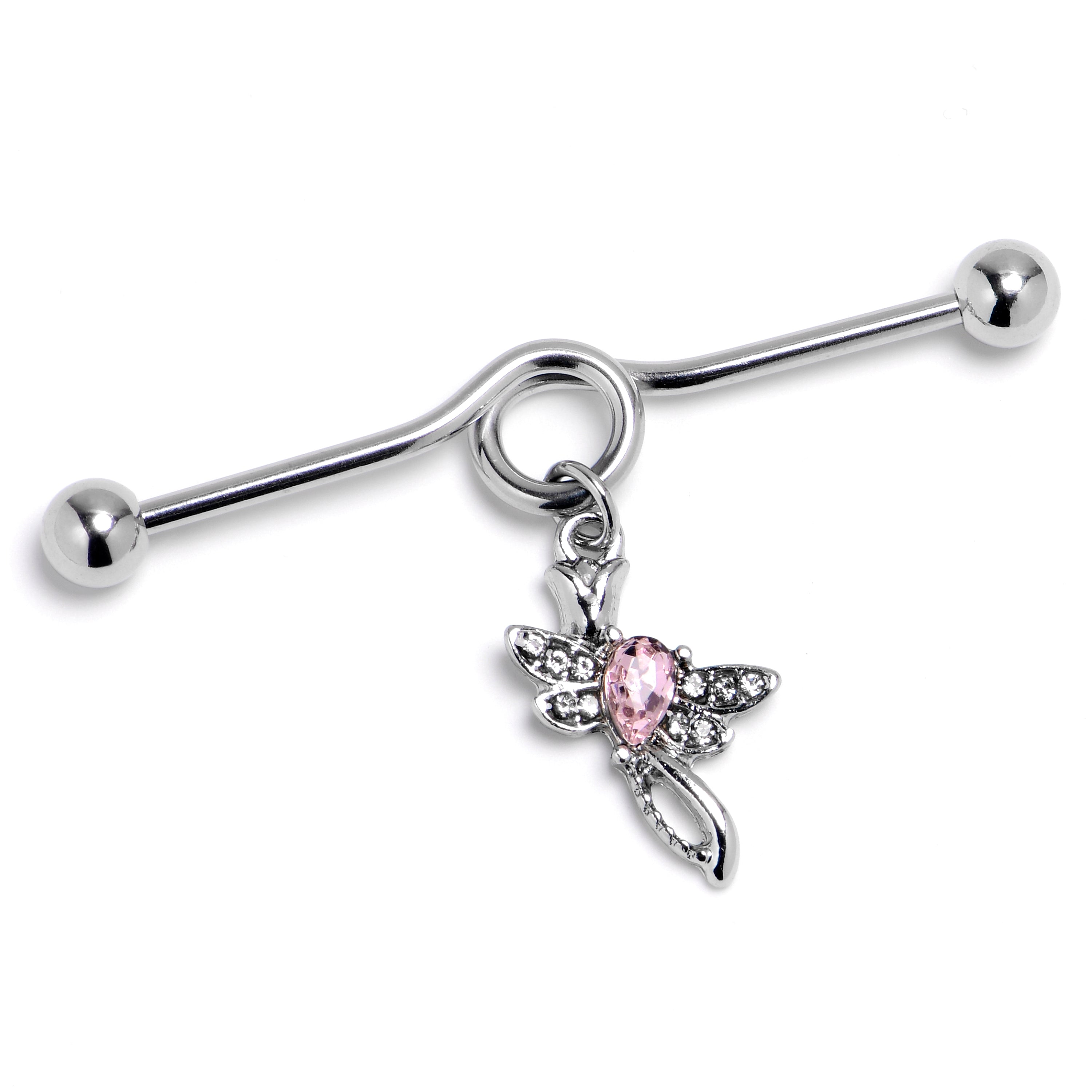 BodyCandy 14G Pink Gem Bold Dragonfly Dangle Project Bar 38mm — main product shot