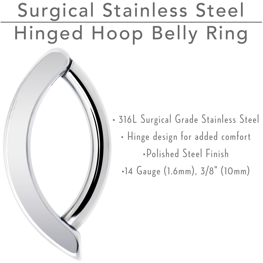 BodyCandy 14G 3/8 316L Surgical Steel Smooth Style Hinged Hoop Belly Ring — size reference