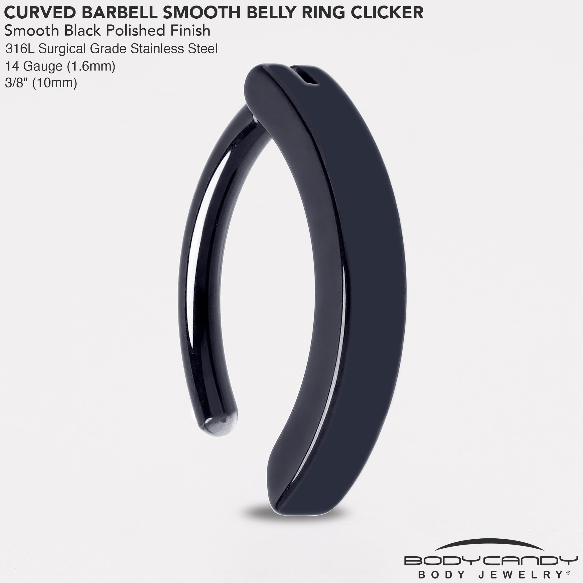BodyCandy 14G 3/8 Black 316L Surgical Steel Smooth Style Hinged Hoop Belly Ring — alternative angle