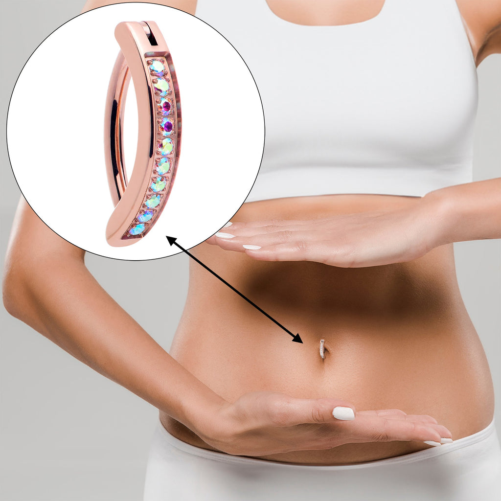 BodyCandy 14G 3/8  Rose Implant Grade Titanium CZ Paved Hinged Hoop Belly Ring — lifestyle context
