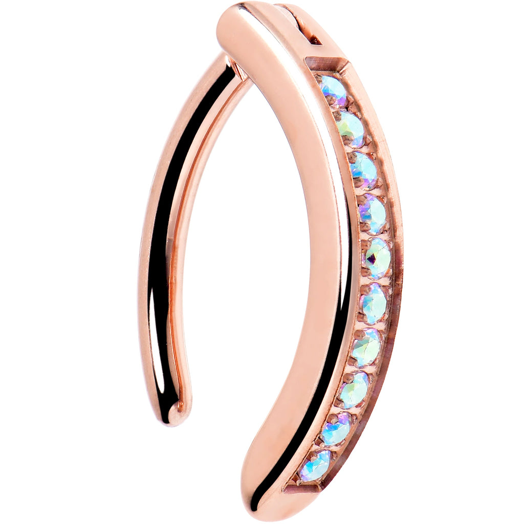 BodyCandy 14G 3/8  Rose Implant Grade Titanium CZ Paved Hinged Hoop Belly Ring — detail close-up