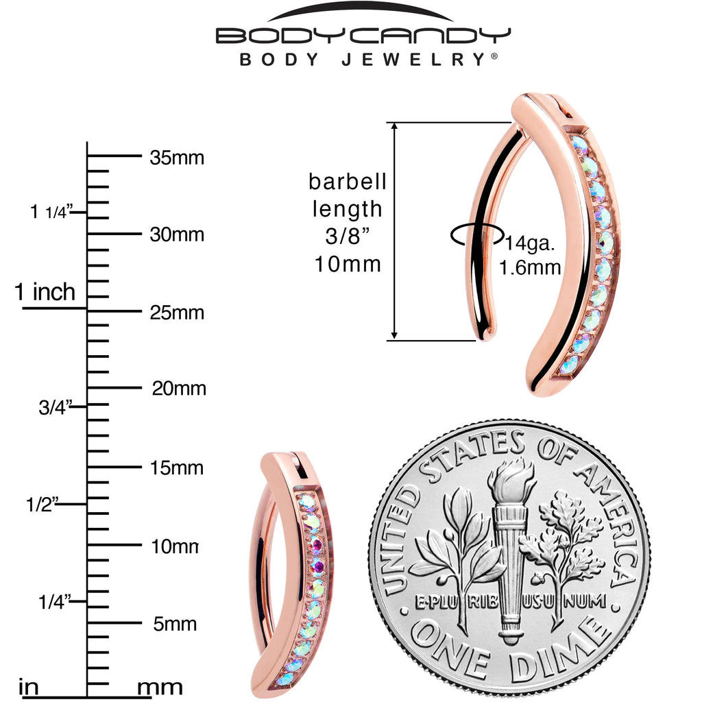 BodyCandy 14G 3/8  Rose Implant Grade Titanium CZ Paved Hinged Hoop Belly Ring — in-use photo