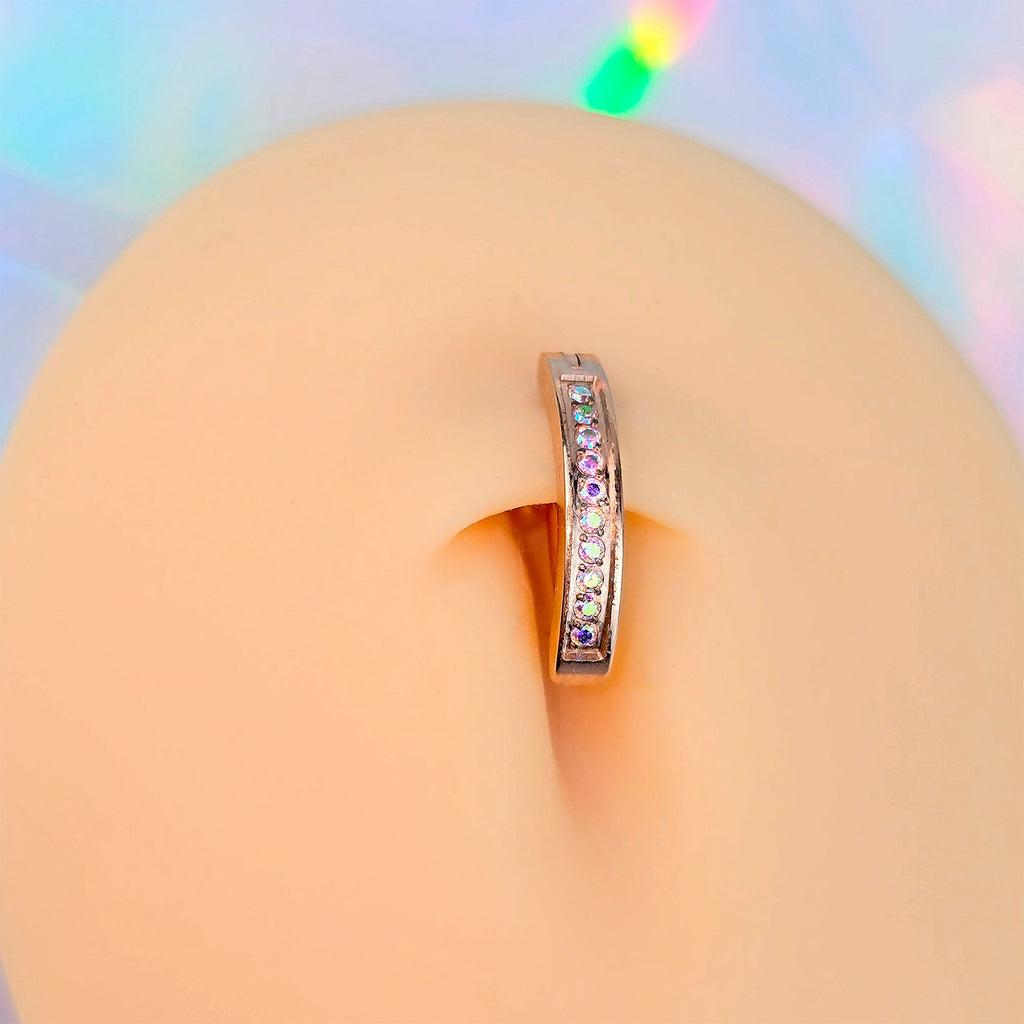 BodyCandy 14G 3/8  Rose Implant Grade Titanium CZ Paved Hinged Hoop Belly Ring — size reference