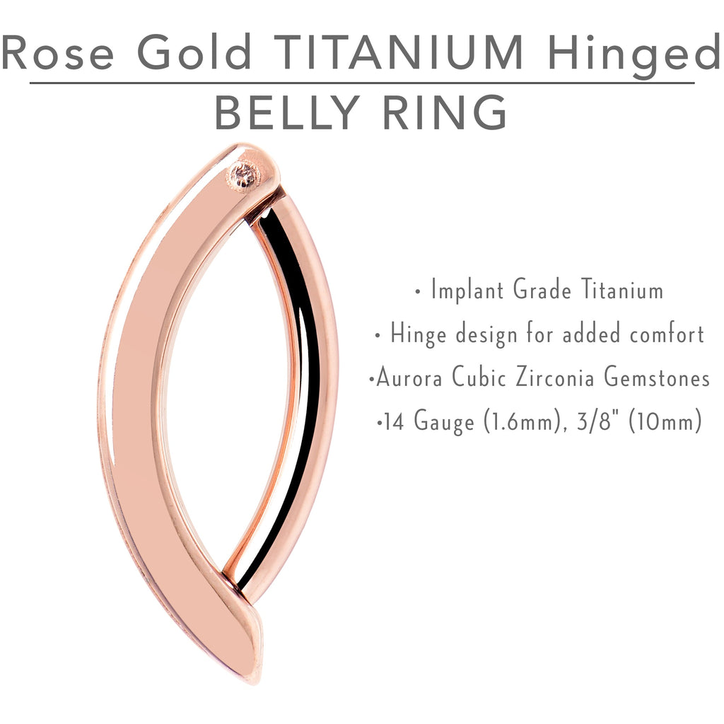 BodyCandy 14G 3/8  Rose Implant Grade Titanium CZ Paved Hinged Hoop Belly Ring — color detail