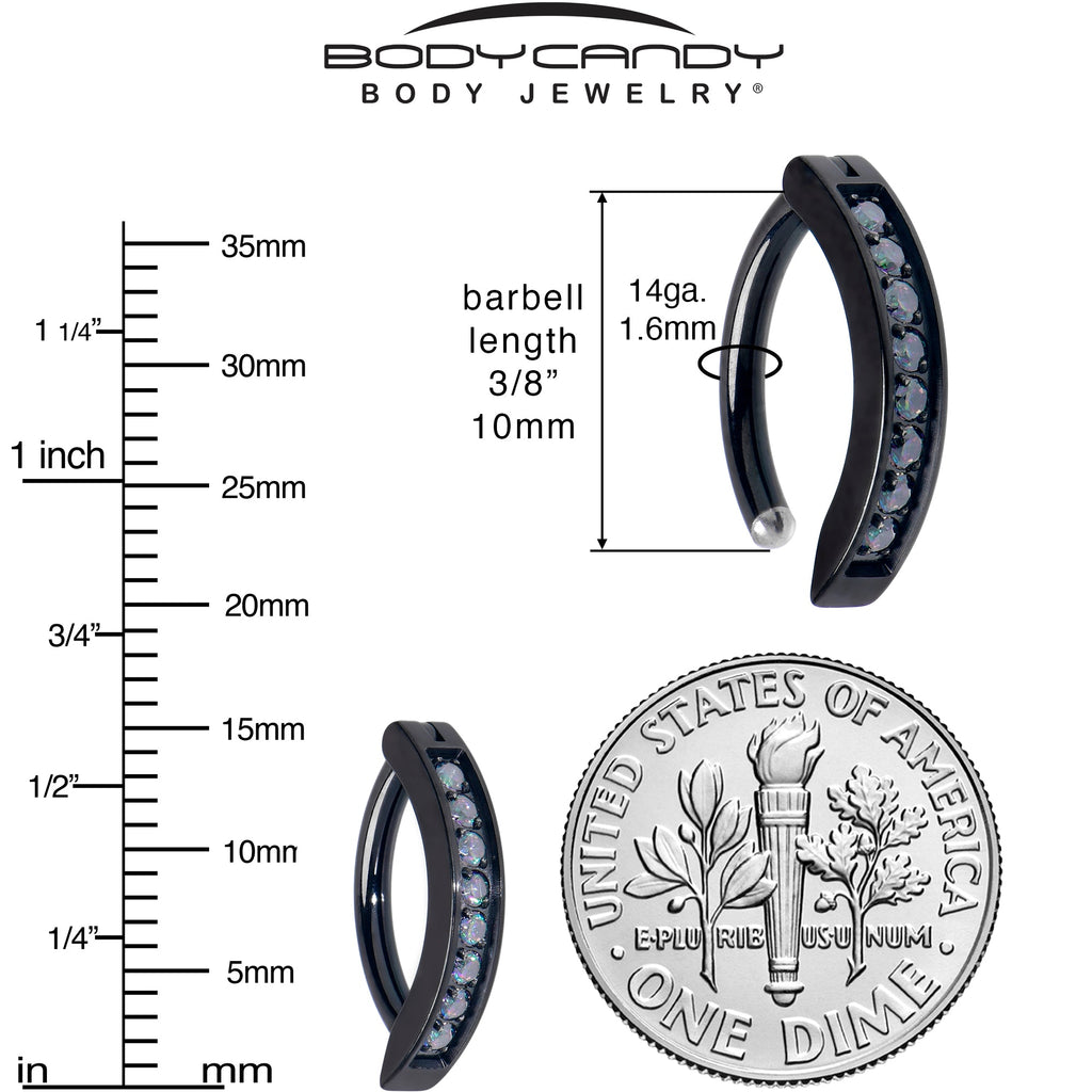 BodyCandy 14G 3/8  Black Implant Grade Titanium CZ Paved Hinged Hoop Belly Ring — back view