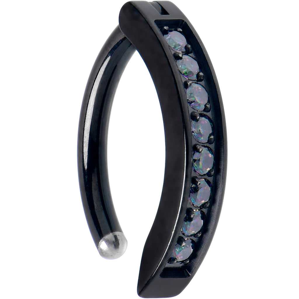 BodyCandy 14G 3/8  Black Implant Grade Titanium CZ Paved Hinged Hoop Belly Ring — lifestyle context