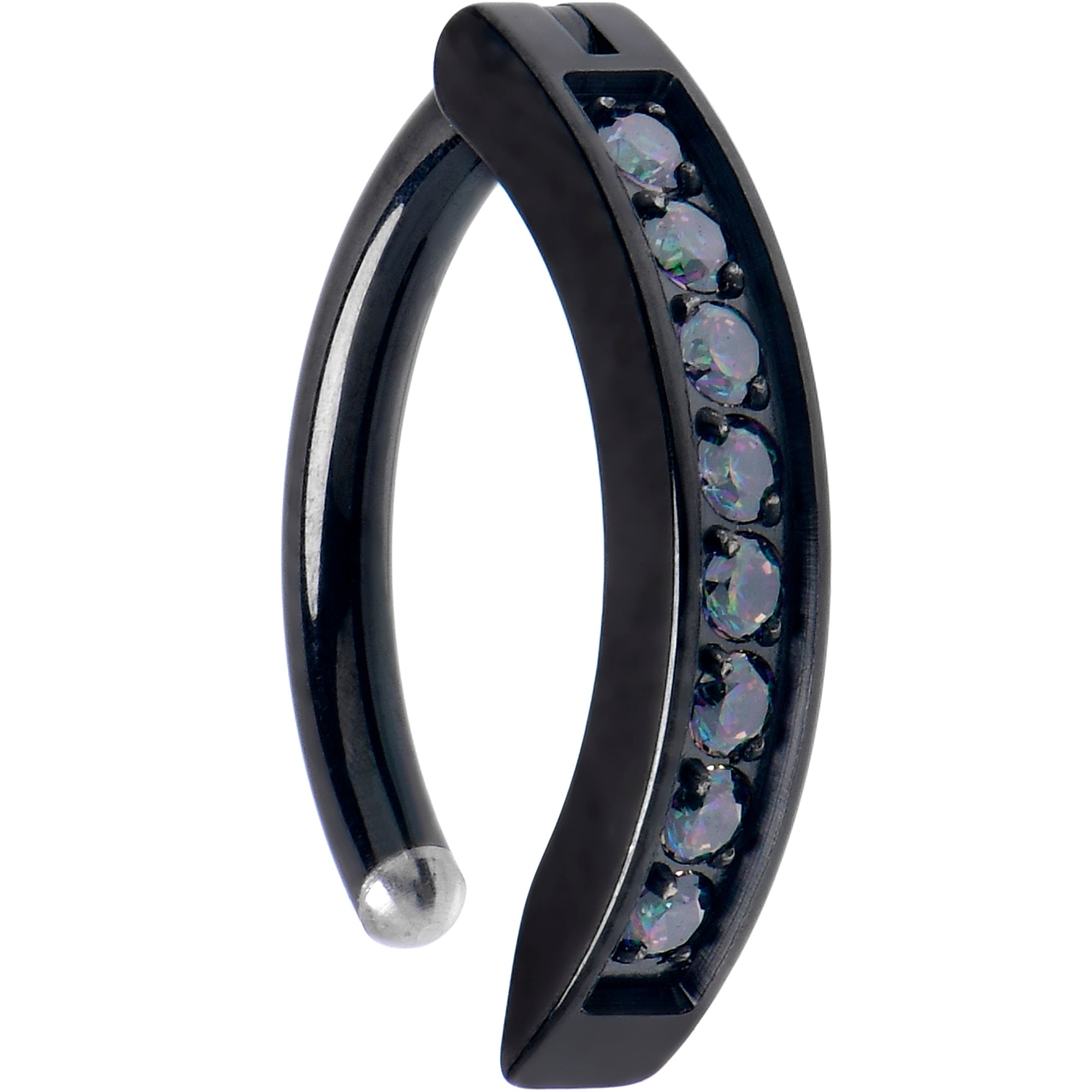 BodyCandy 14G 3/8  Black Implant Grade Titanium CZ Paved Hinged Hoop Belly Ring — lifestyle context