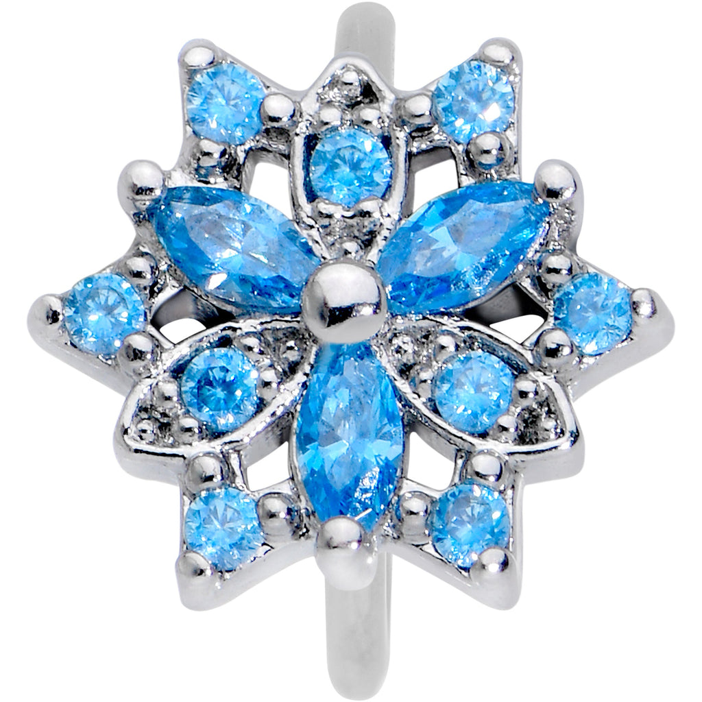 BodyCandy 20G 5/16 Blue CZ Gem Snowflake Style Nose Hoop — detail close-up