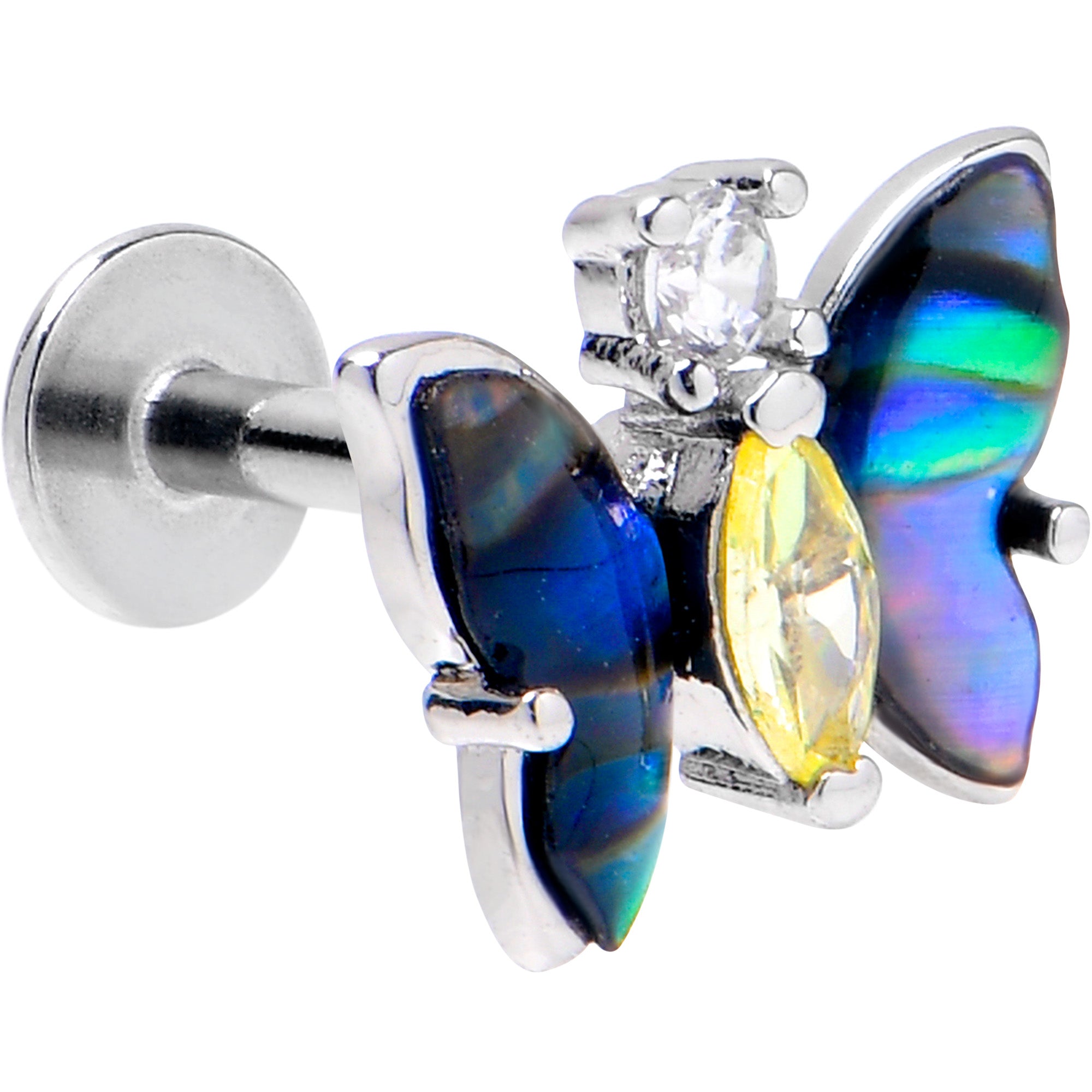 BodyCandy 16G 5/16 Yellow Clear Gem Dark Butterfly Labret Monroe Tragus — main product shot
