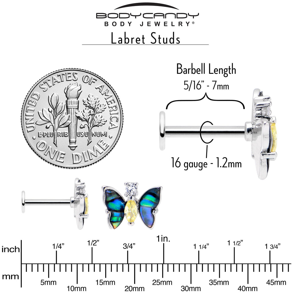 BodyCandy 16G 5/16 Yellow Clear Gem Dark Butterfly Labret Monroe Tragus — back view