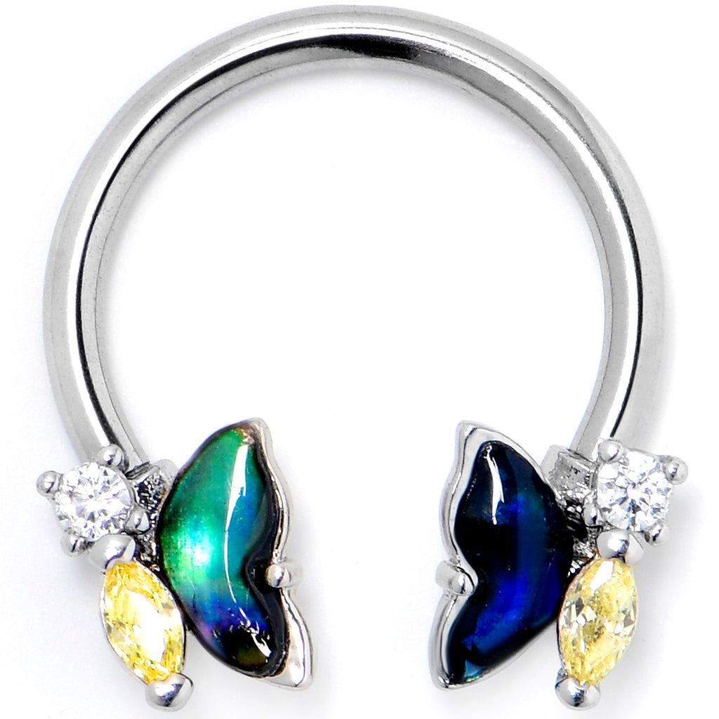 BodyCandy 16G 3/8 Yellow Clear Gem Dark Butterfly Horseshoe Circular Barbell — main product shot