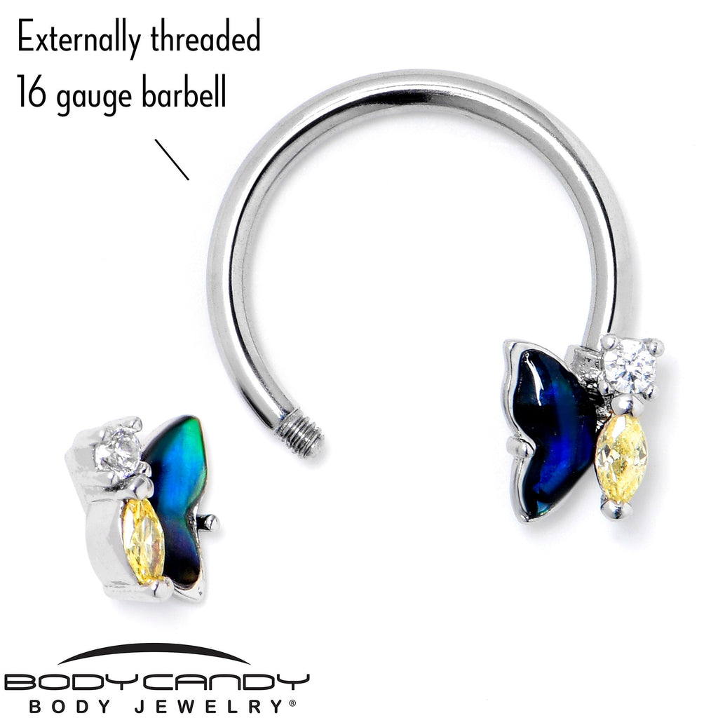 BodyCandy 16G 3/8 Yellow Clear Gem Dark Butterfly Horseshoe Circular Barbell — lifestyle context